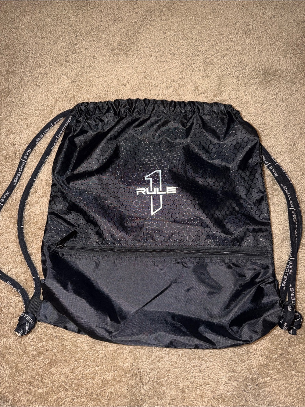 Rule 1 Black Drawstring Gym Bag 🧡